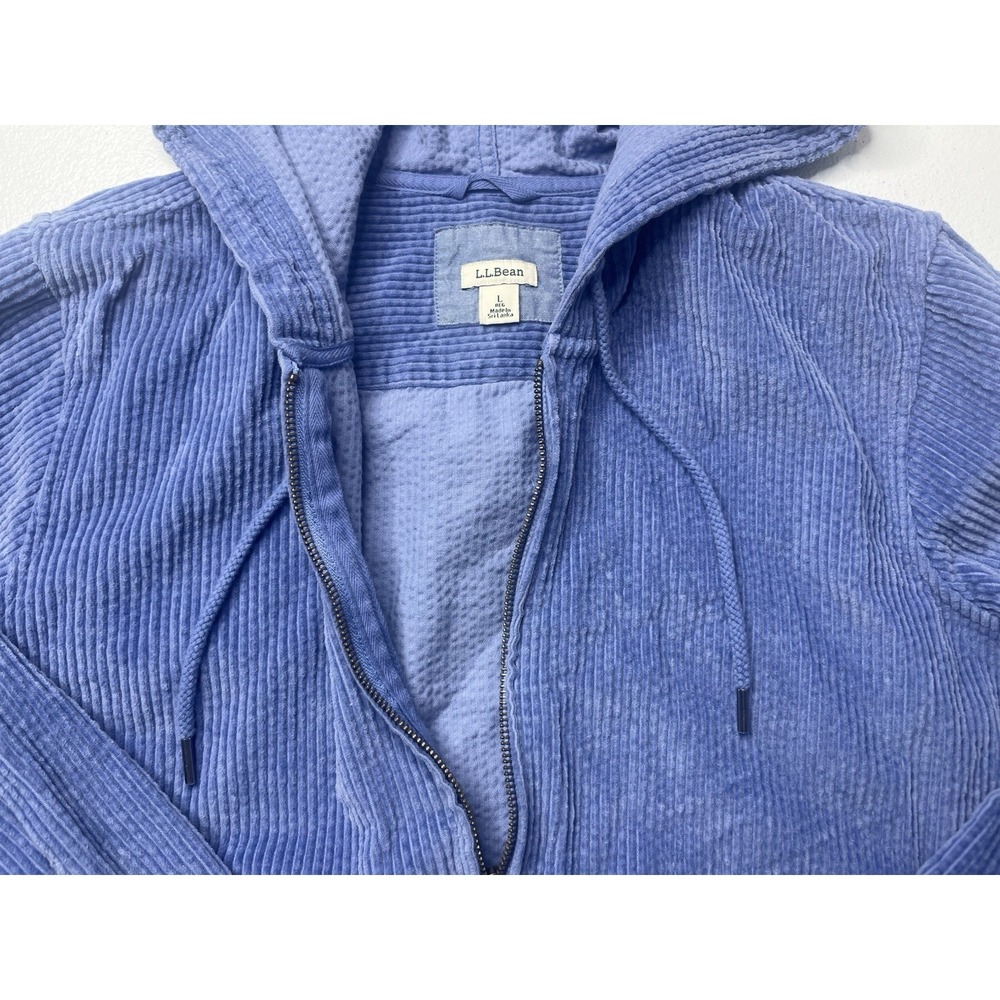 LL Bean Comfort Corduroy Relaxed Shirt Hoodie Women Large Full Zip Larkspur Blue - Picture 4 of 8